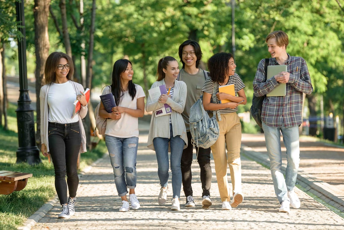 Happy students walking