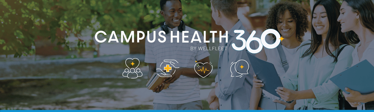 A group of happy students walking on campus and smiling.